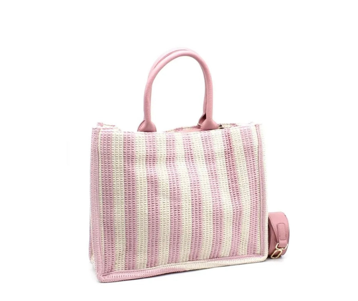 Chic Stripe Structured Tote with Adjustable Strap