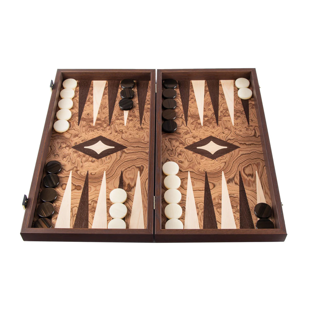 Premium Walnut Burl Backgammon Set with Side Racks