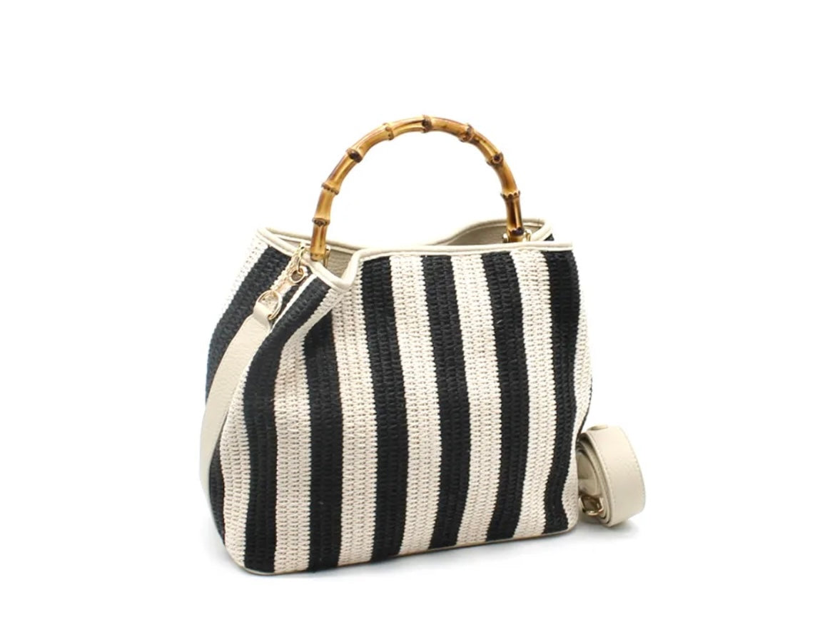 Stripe Bamboo Tote – Handheld & Crossbody