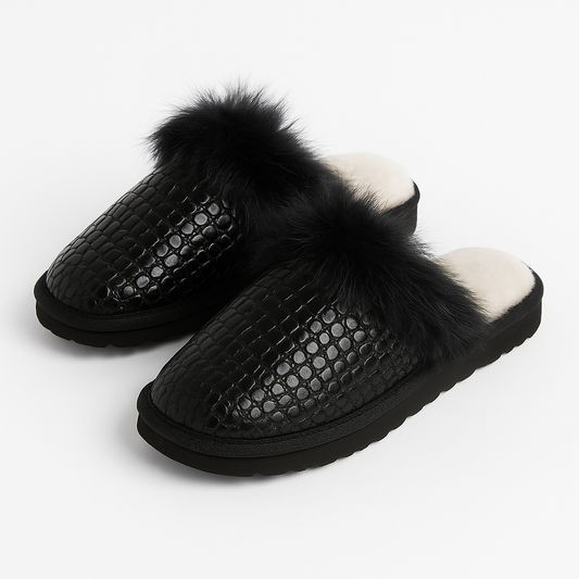Black Croc Slippers