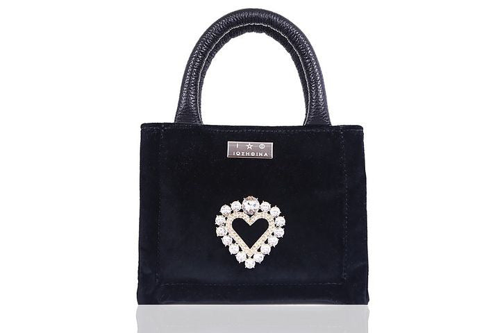 Velvet with Crystal Heart bag