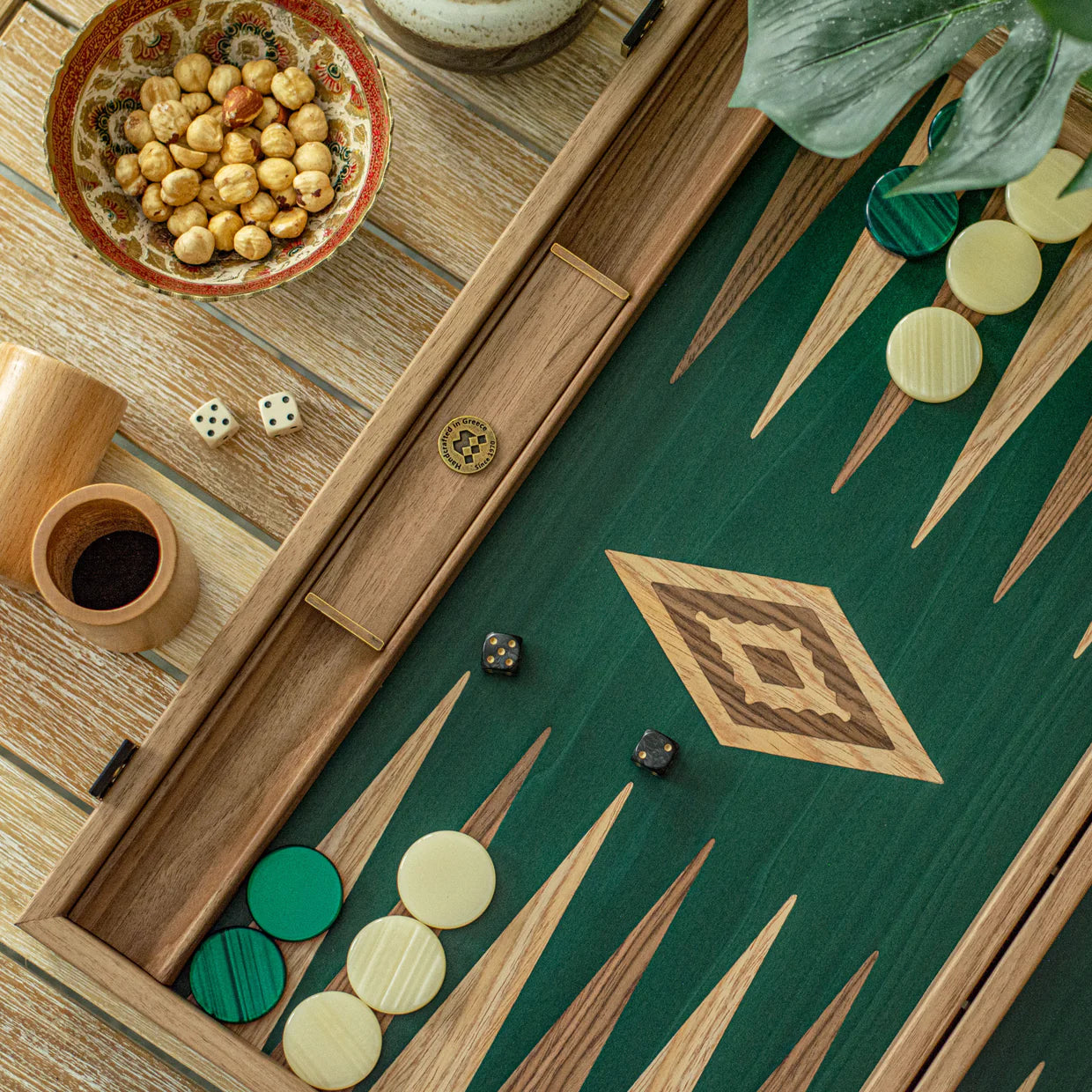 Premium Handcrafted Walnut with Blue, Red, Green & Black Oak Backgammon Set