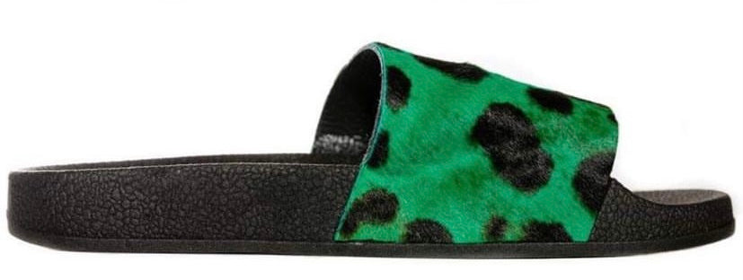 Leather Slides- Green Leopard
