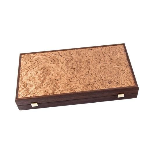 Premium Walnut Burl Backgammon Set with Side Racks