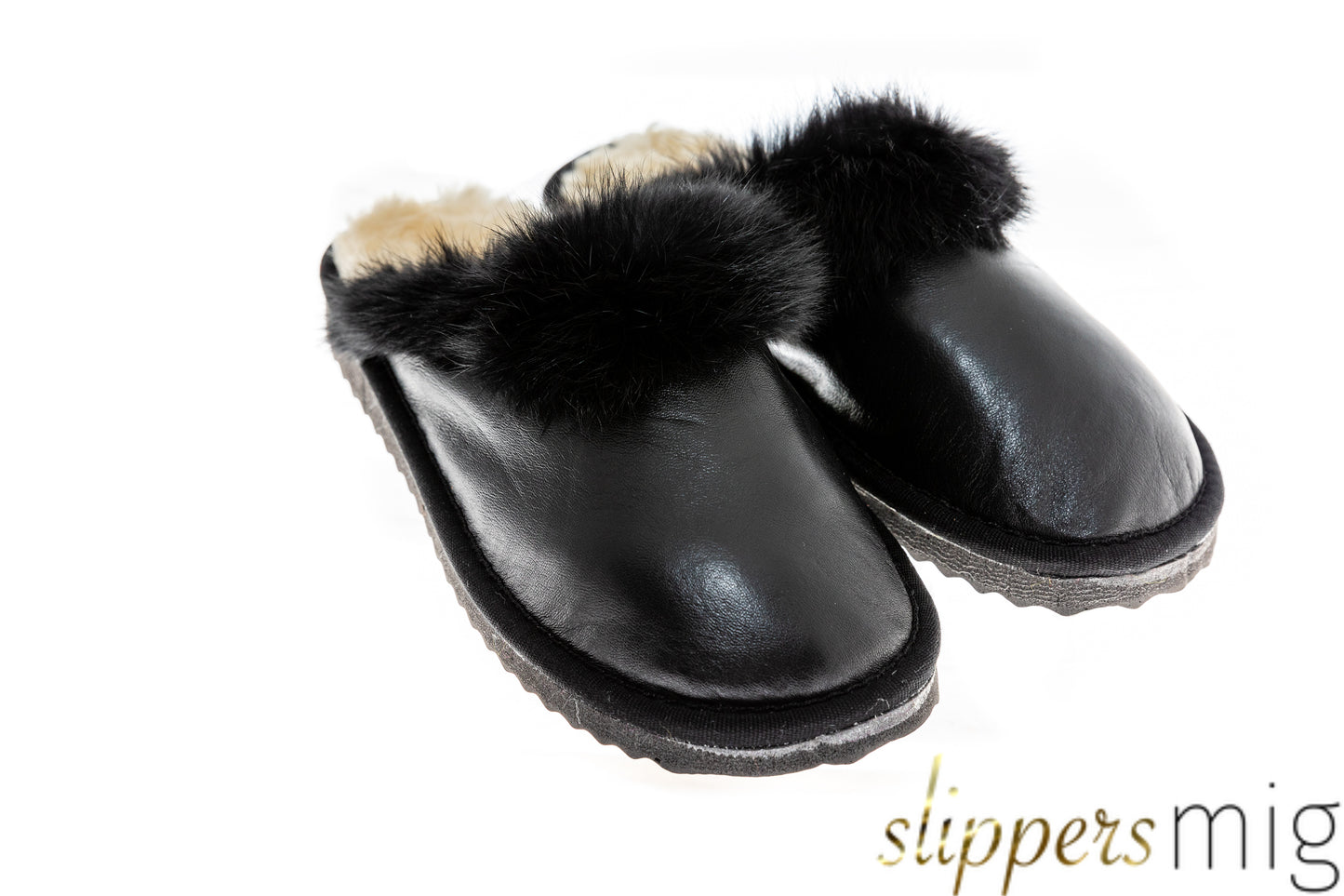 Black Leather Slippers