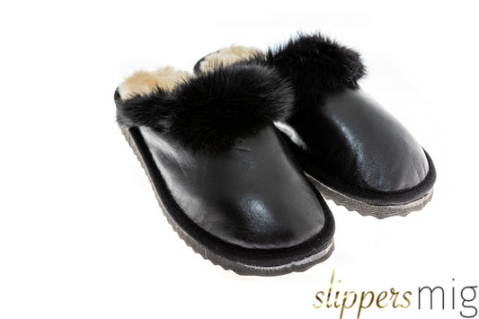 Black Leather Slippers