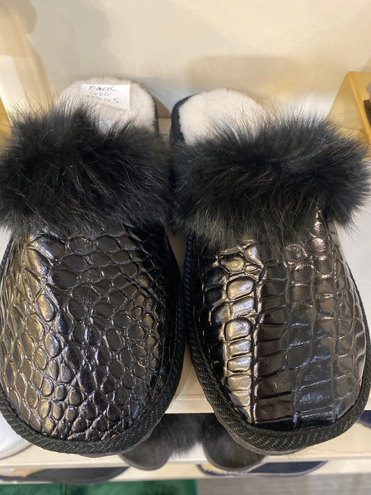 Black Croc Slippers