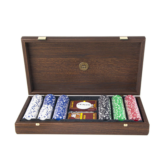 Luxury Poker Set in Dark Walnut Wooden Case with Californian Burl