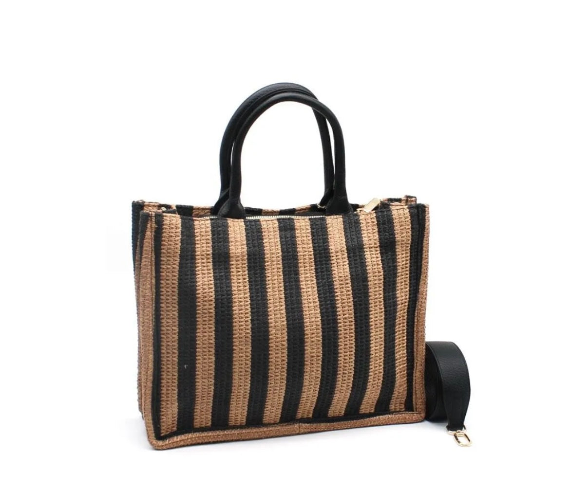 Chic Stripe Structured Tote with Adjustable Strap