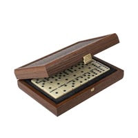 Luxury Domino Set in Brown Leather Crocodile texture with Wooden Case