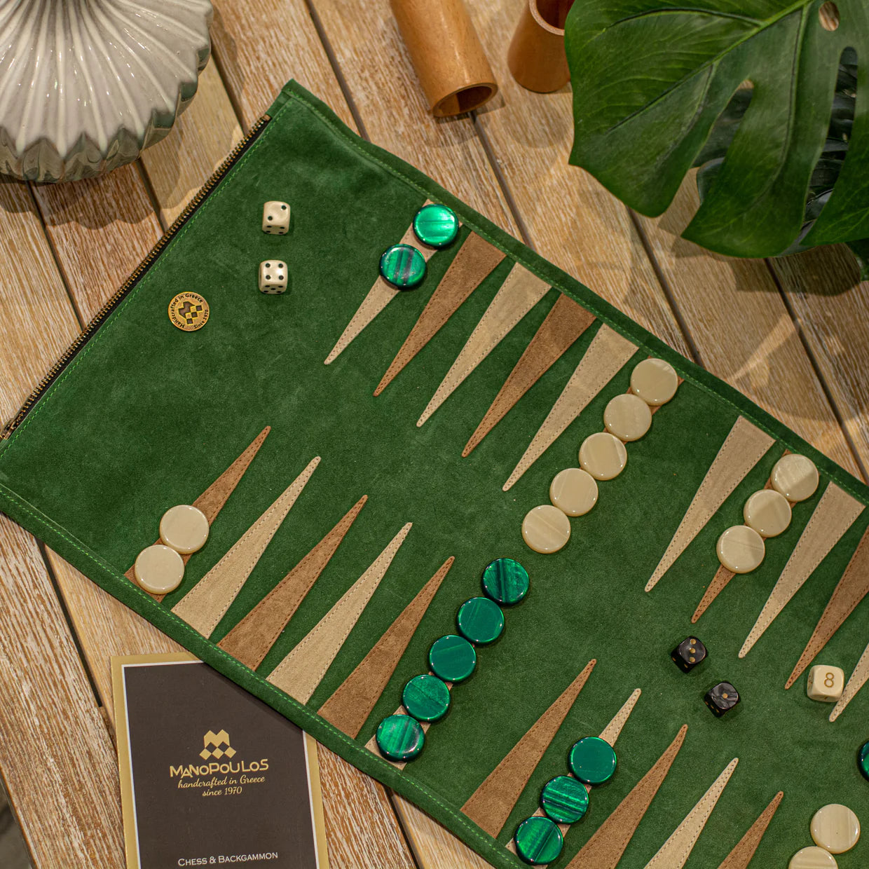 Premium Handcrafted Suede Roll-Up Backgammon Set