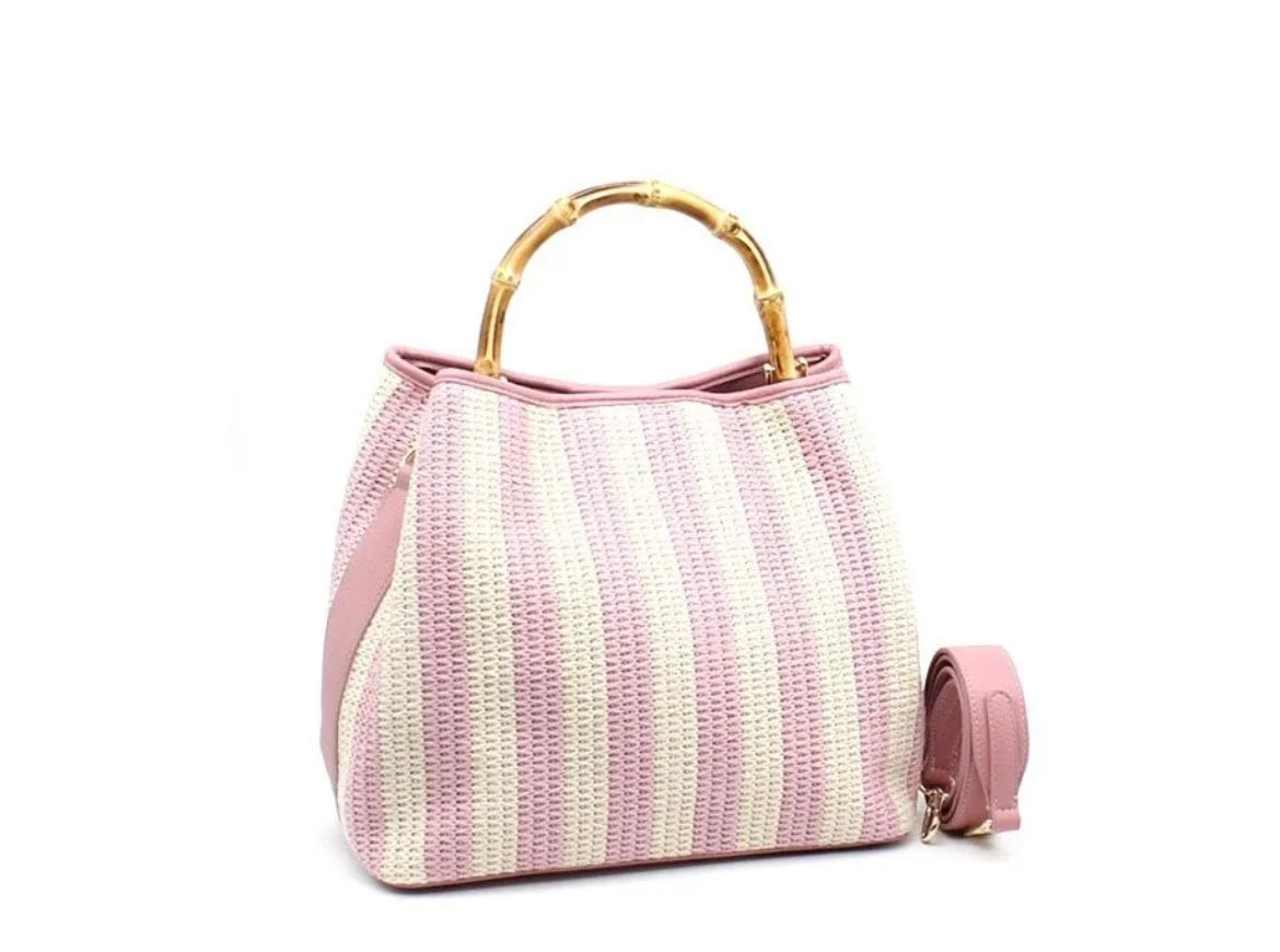 Stripe Bamboo Tote – Handheld & Crossbody