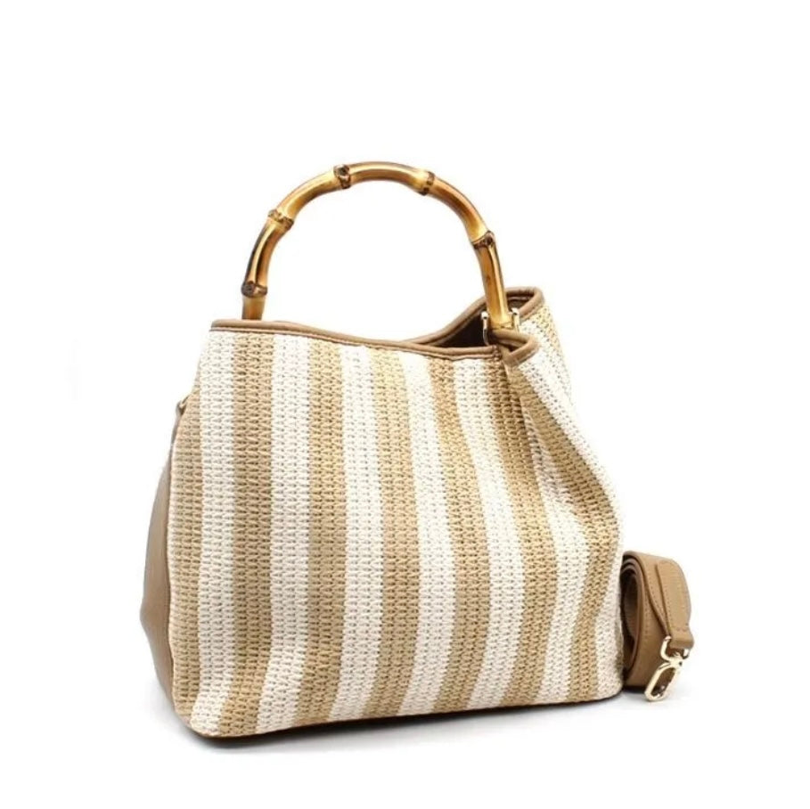 Stripe Bamboo Tote – Handheld & Crossbody