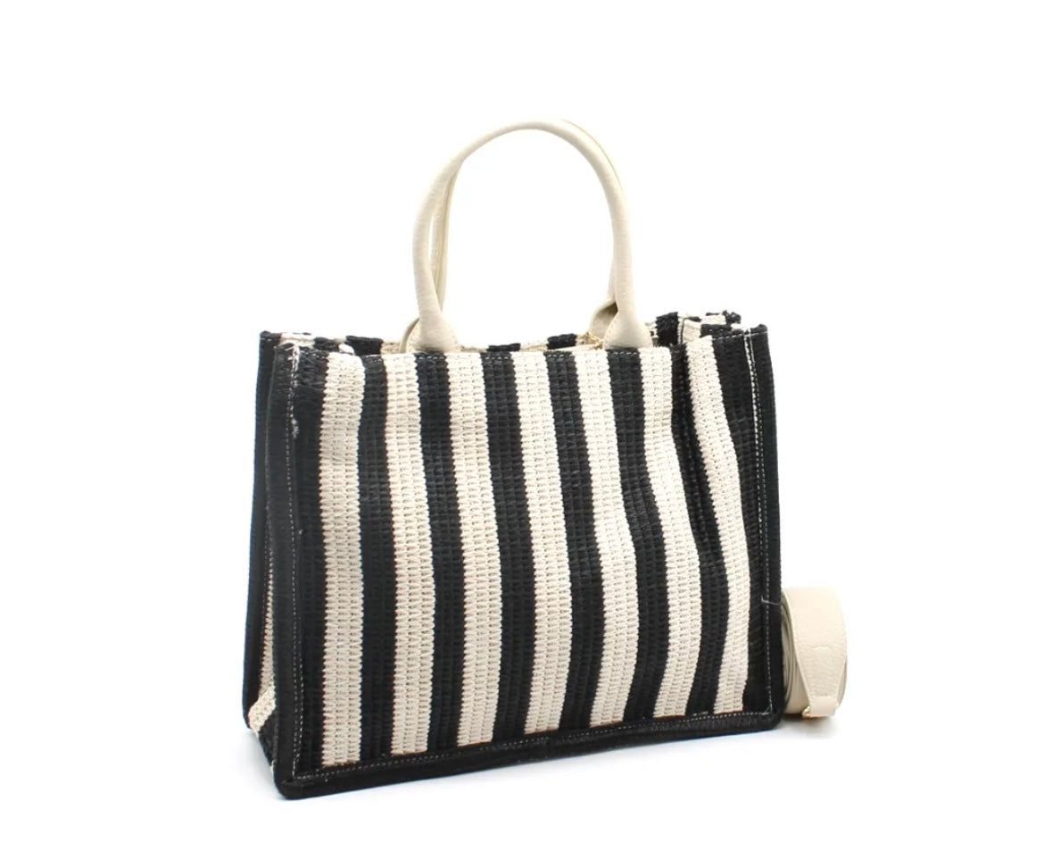 Chic Stripe Structured Tote with Adjustable Strap