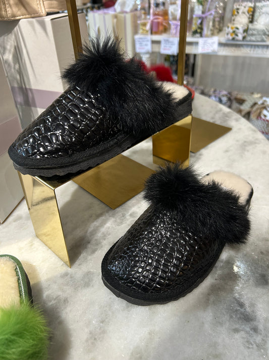 Black Croc Slippers
