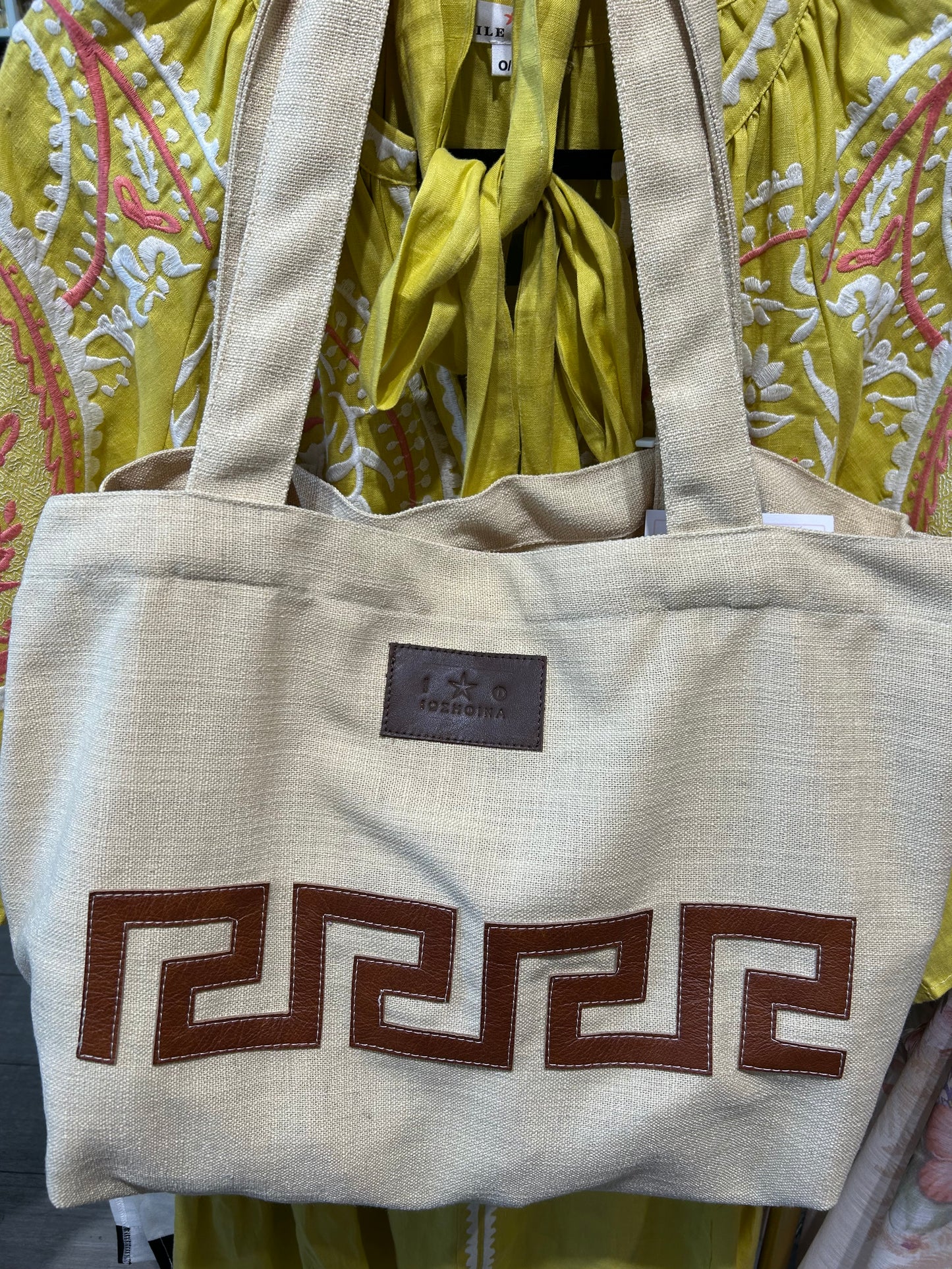 Beach Bag with leather Greek key design