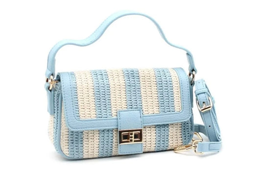 Striped Woven Crossbody Bag with Top Handle