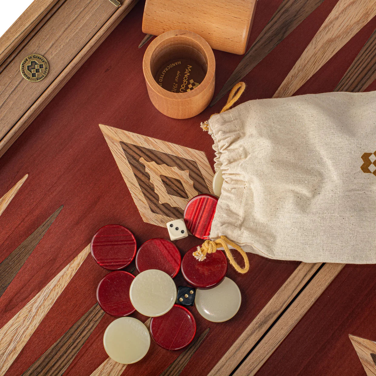 Premium Handcrafted Walnut with Blue, Red, Green & Black Oak Backgammon Set