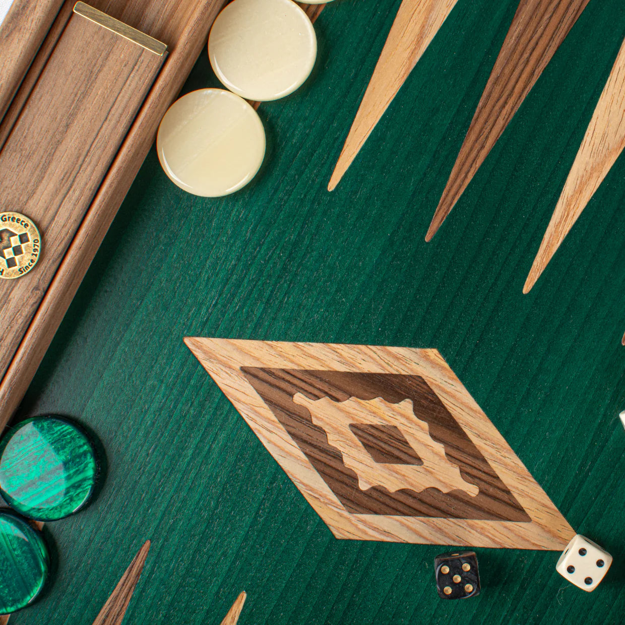 Premium Handcrafted Walnut with Blue, Red, Green & Black Oak Backgammon Set