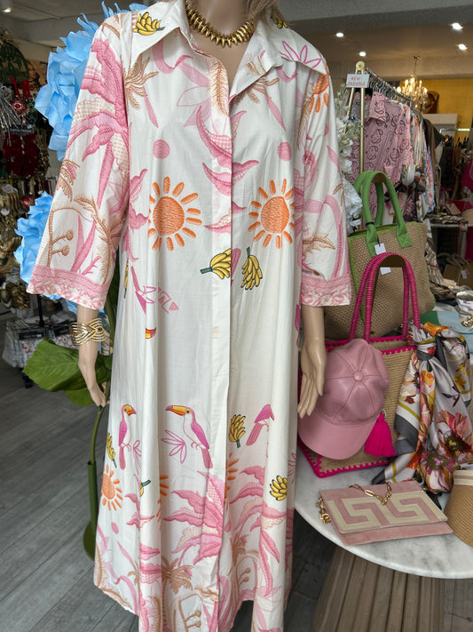 Tropical Paradise Cotton Shirt Dress