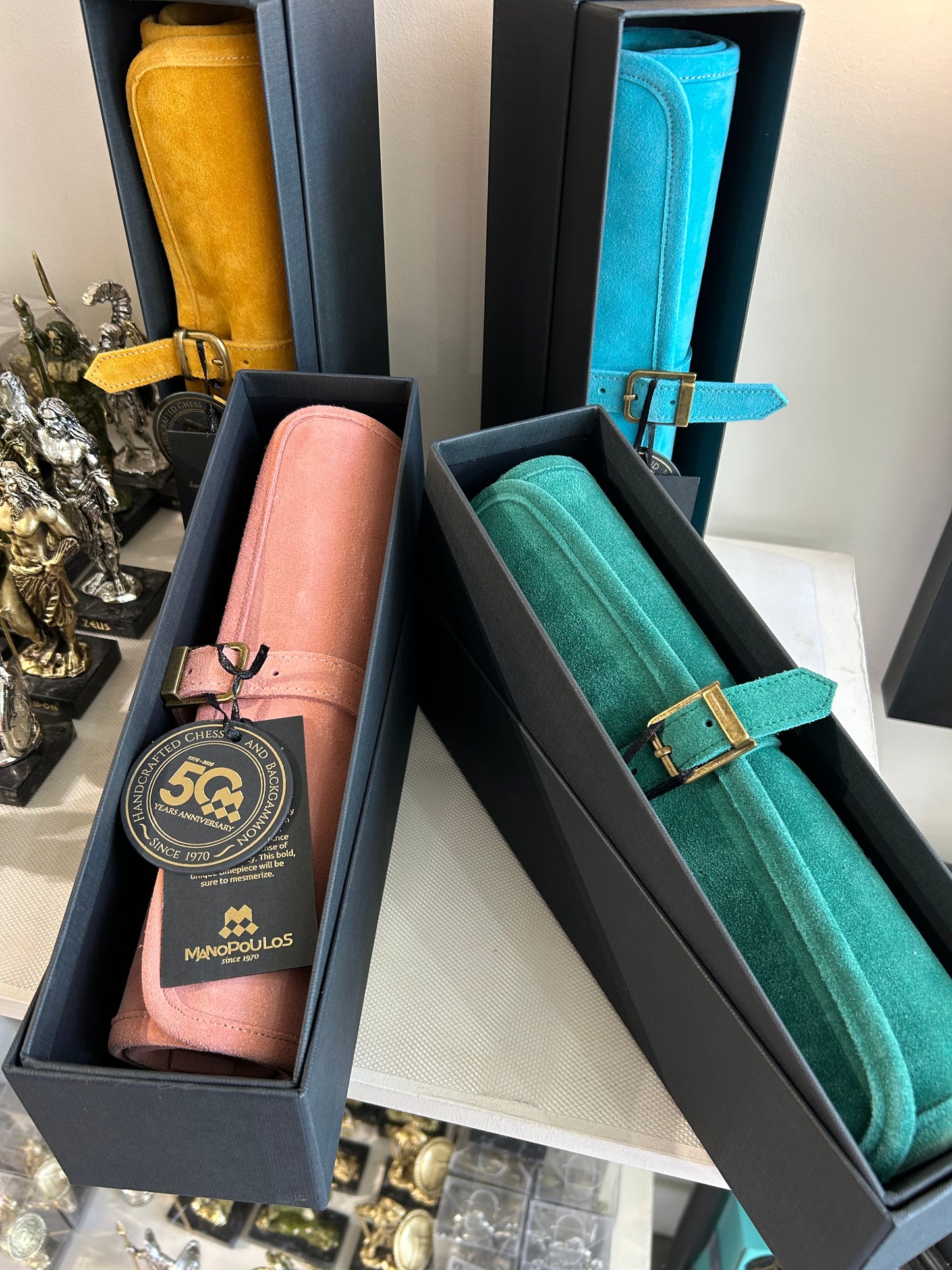 Premium Handcrafted Suede Roll-Up Backgammon Set