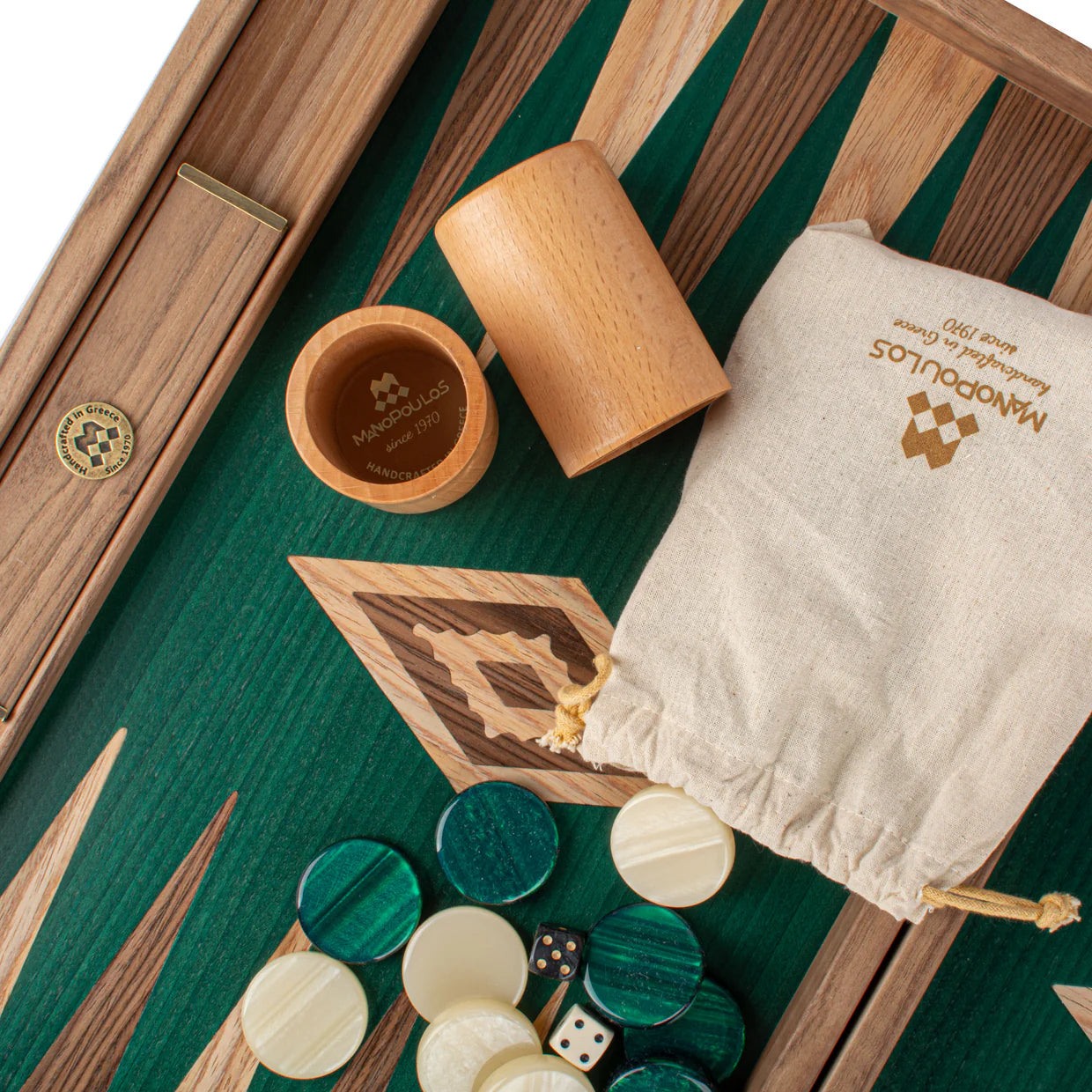 Premium Handcrafted Walnut with Blue, Red, Green & Black Oak Backgammon Set