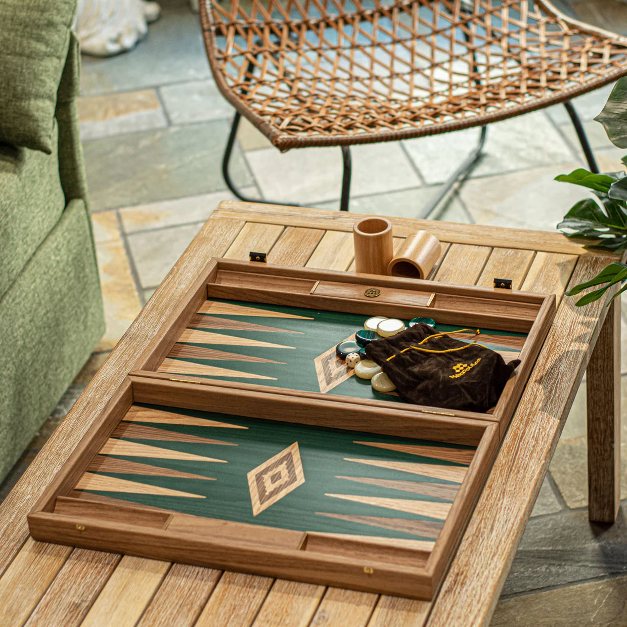 Premium Handcrafted Walnut with Blue, Red, Green & Black Oak Backgammon Set