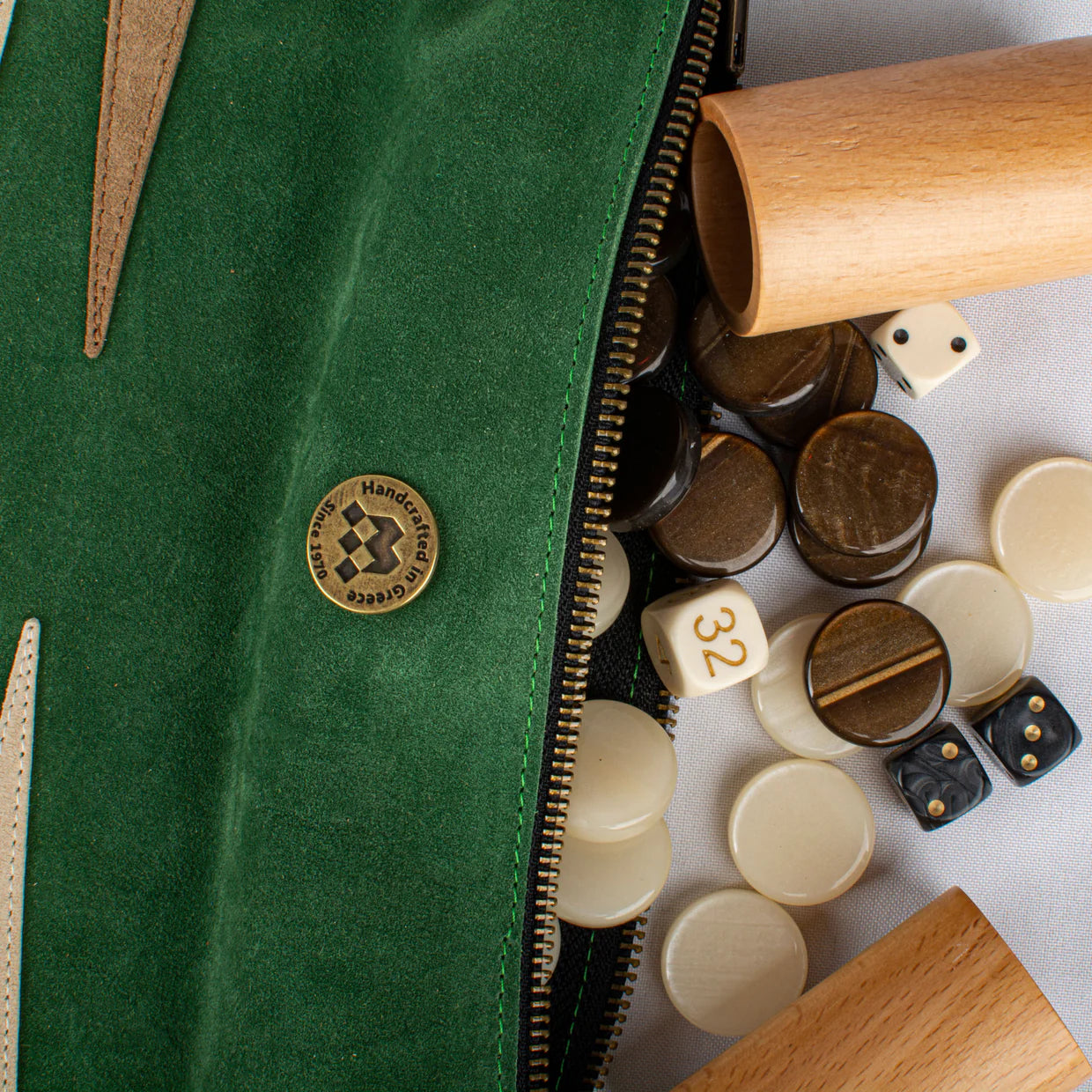 Premium Handcrafted Suede Roll-Up Backgammon Set